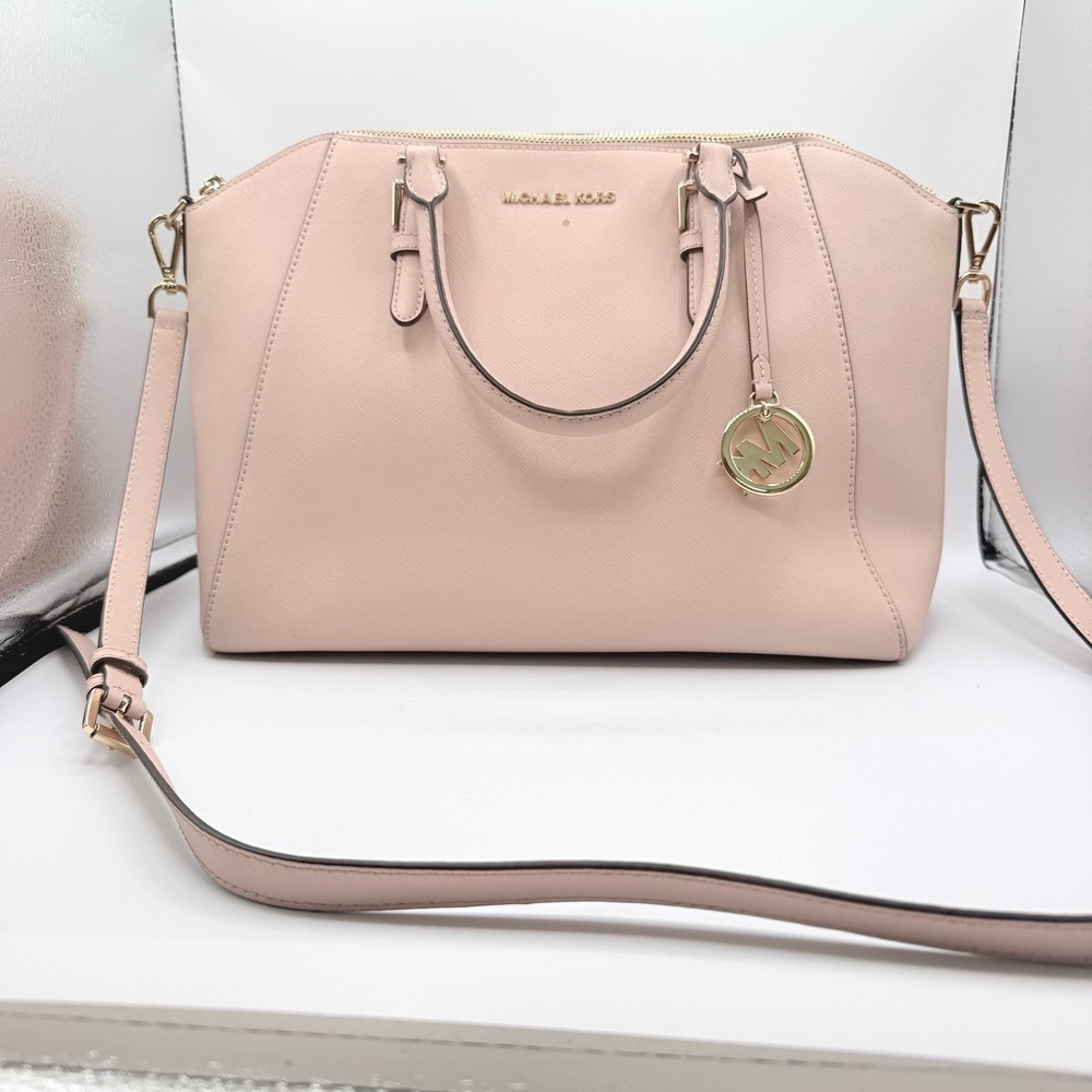 Michael Kors Ciara Satchel Womens Large Blush Pink Saffiano Leather Crossbody